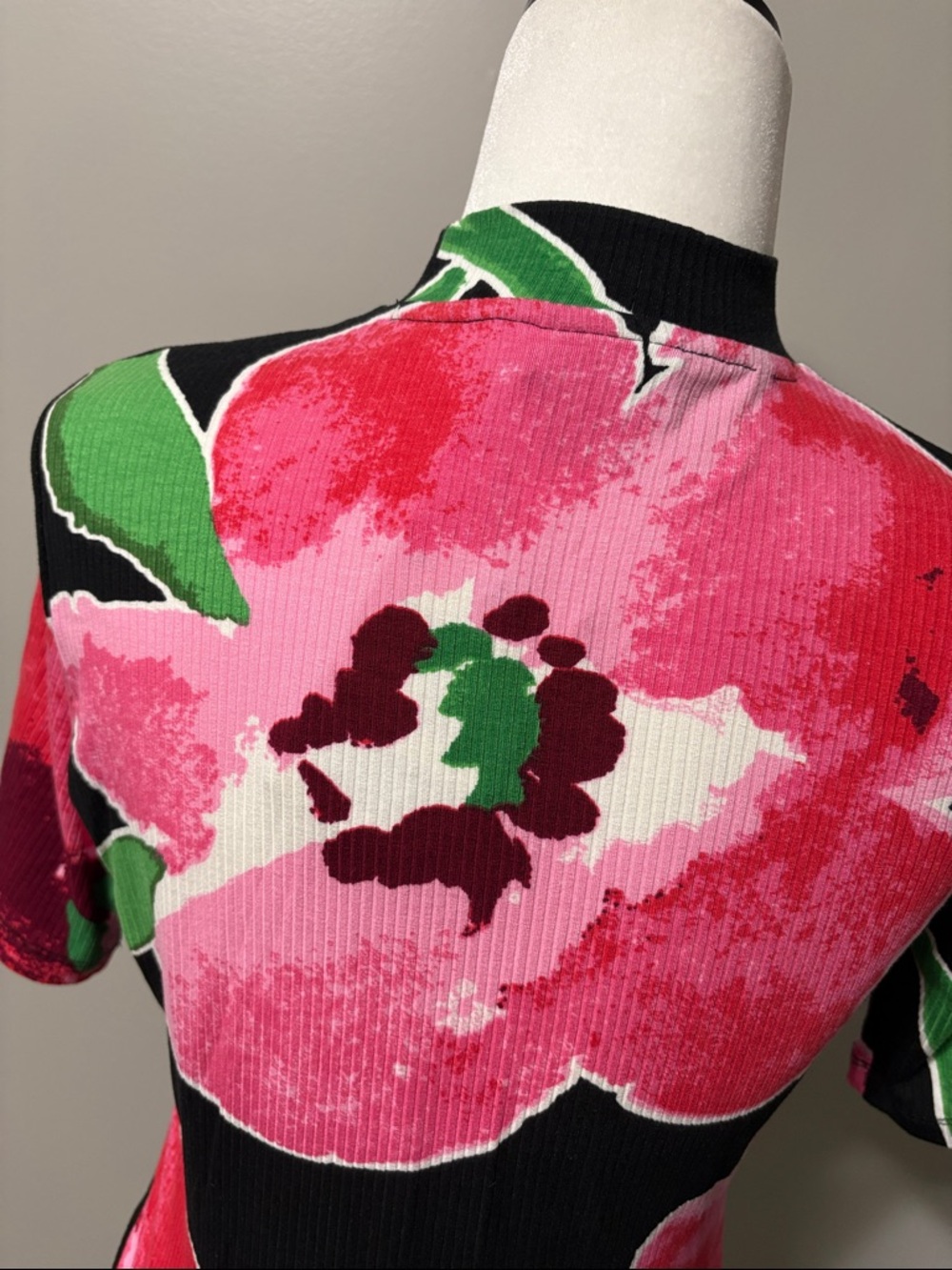 Desigual Floral Short Sleeve Mini Skater Dress Ribbed Knit - Picture 10 of 14
